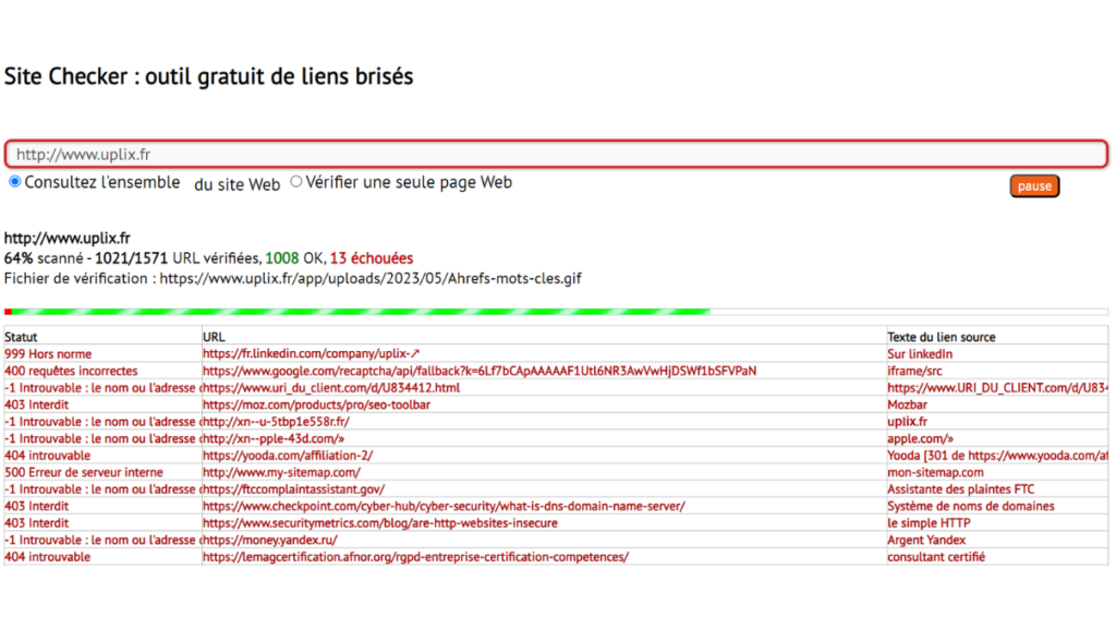 Exemple Site Checker Liens Brisés