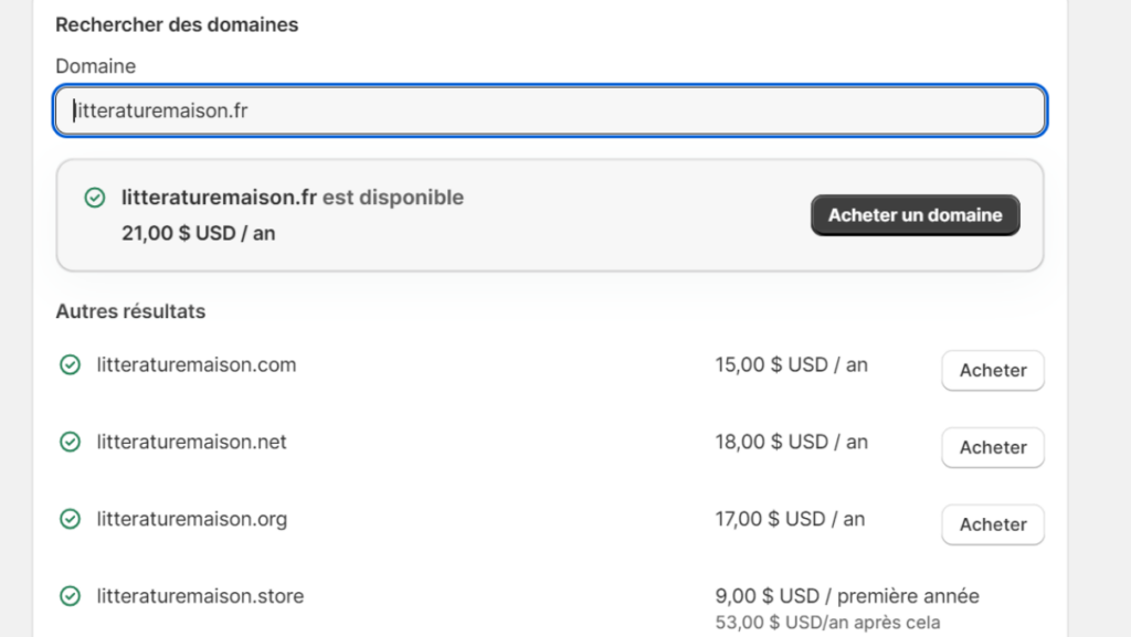 Shopify exemple de nom de domaine