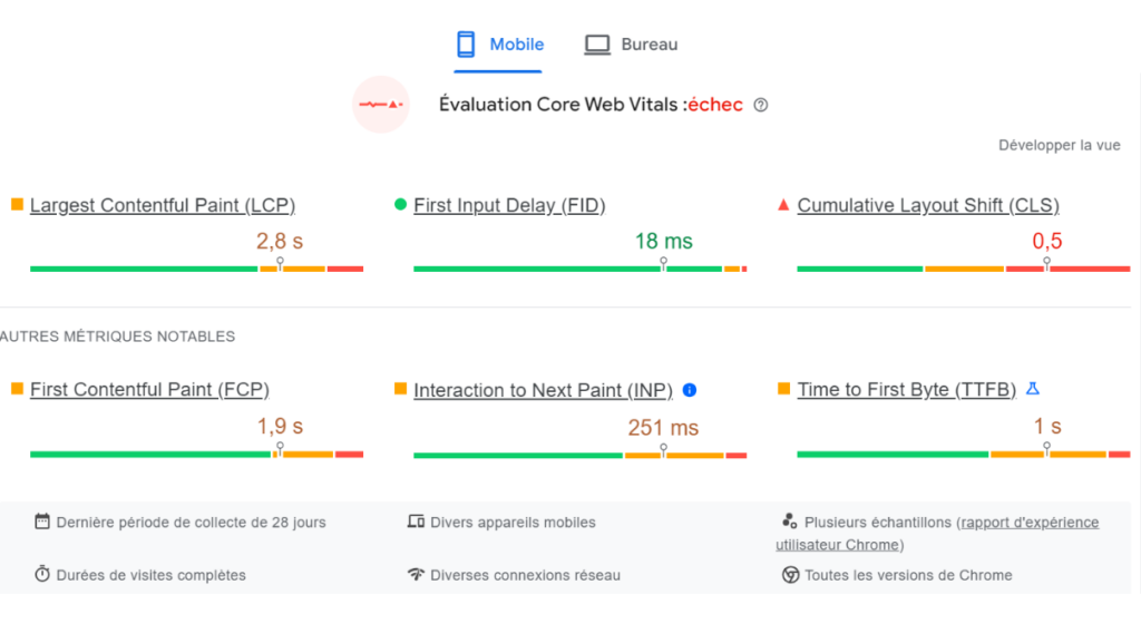 exemple d'analyse Page Speed Insights
