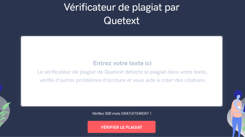 Interface de Quetext le vérificateur de plagiat