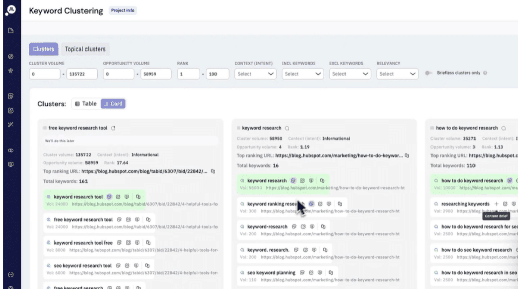 Keyword Clustering sur le logiciel KeywordInsights