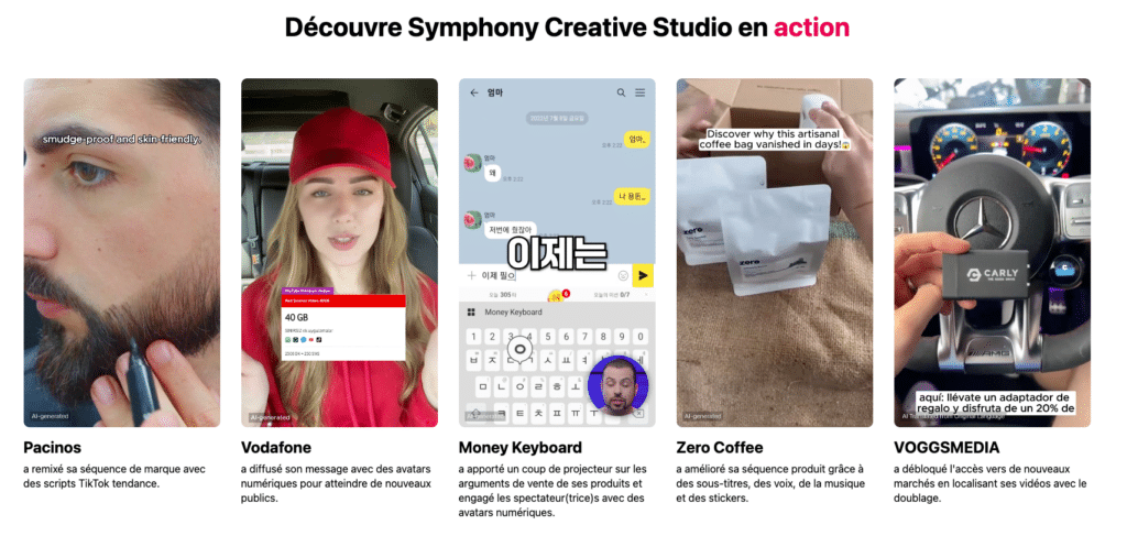 Capture d'écran TikTok Symphony Creative Studio.
