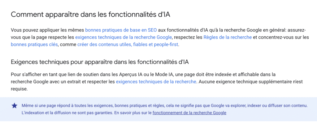 L'indexation est nécessaire pour apparaître dans les AI Overviews et le Mode AI de Google