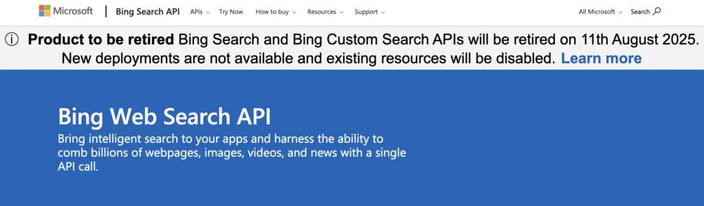 Bing API va bientôt fermer