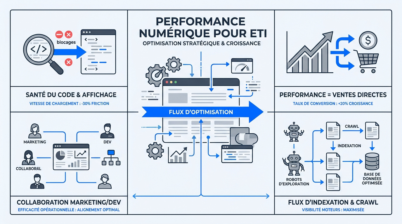 Infographie détaillant les piliers de la performance numérique pour une ETI