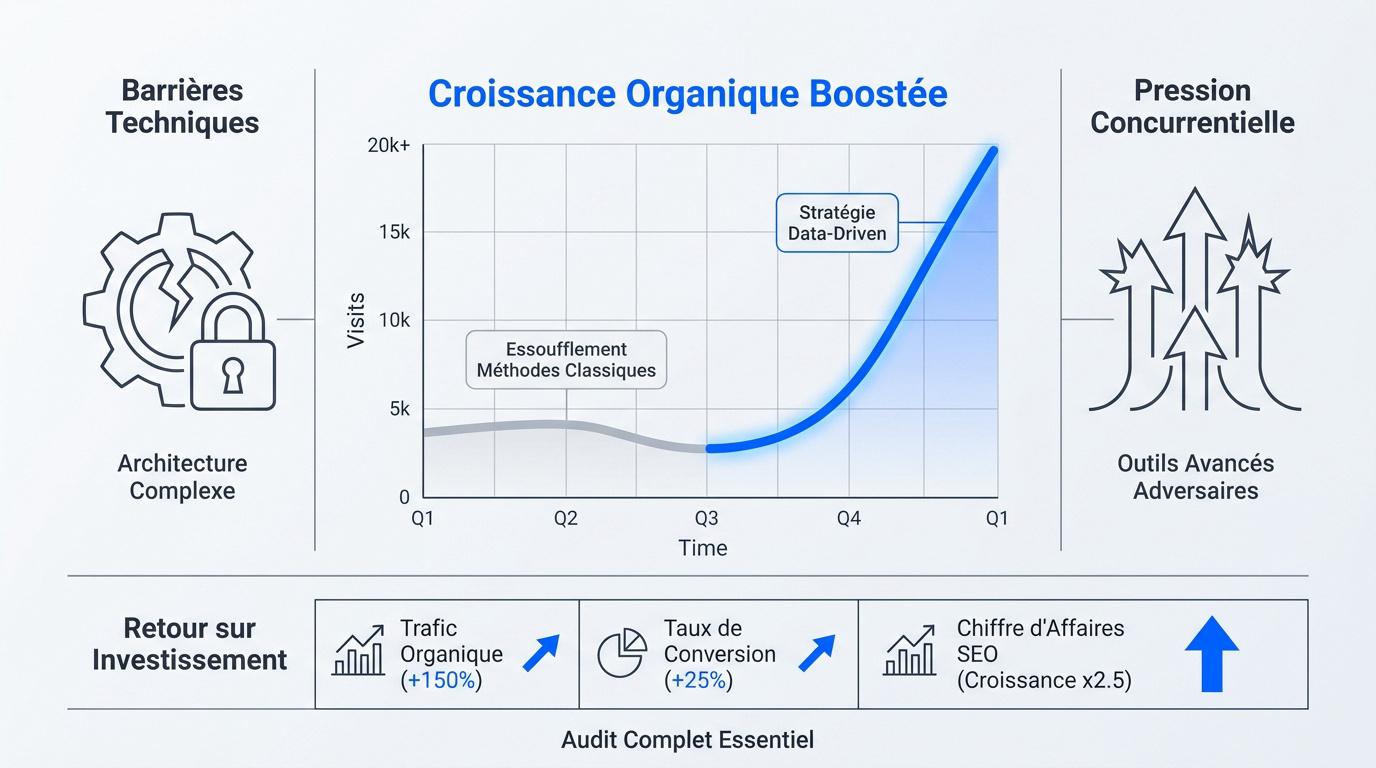 Graphique illustrant les barrières techniques et la croissance organique en SEO