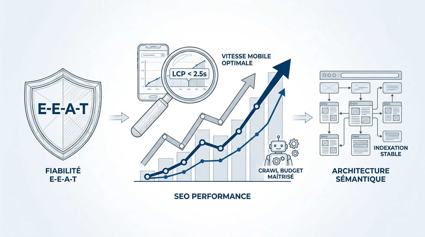 Infographie sur les performances SEO et Core Web Vitals dans le secteur de l'assurance
