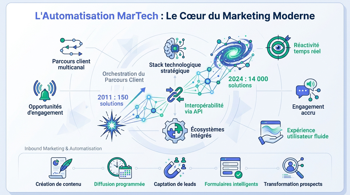 Représentation visuelle de l'écosystème MarTech et de l'automatisation marketing
