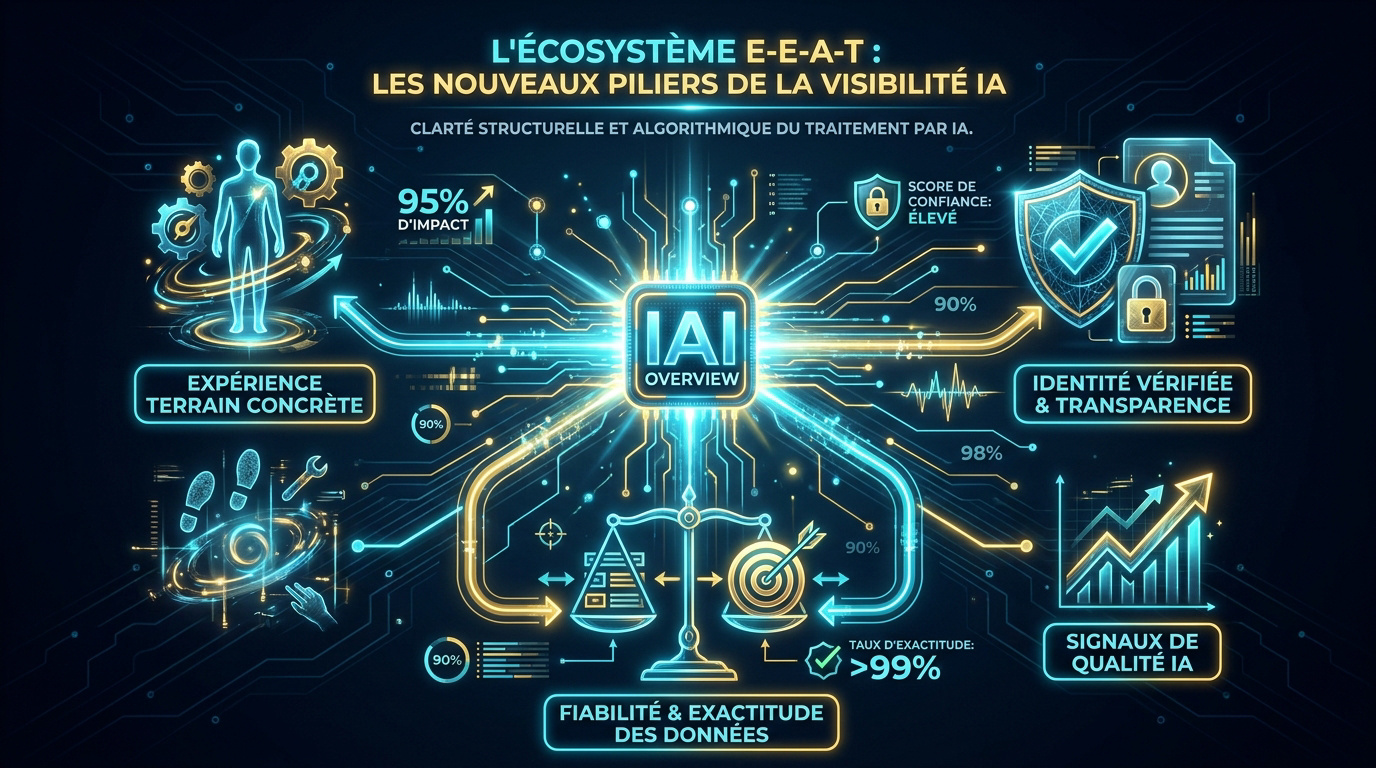 Schéma de l'écosystème E-E-A-T pour l'optimisation des recherches IA
