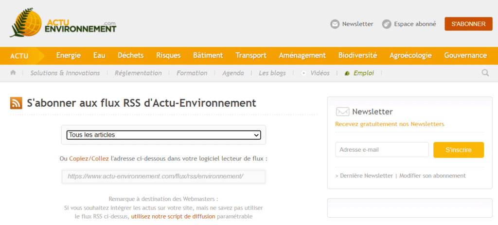 Abonnement Flux RSS exemple