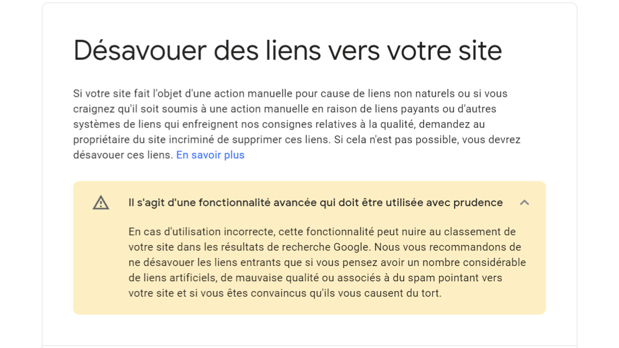 Désavouer un lien avec la Search console