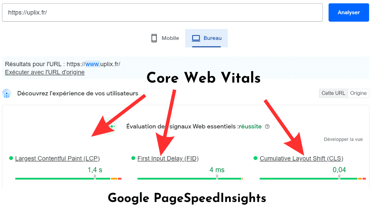 PageSpeedInsights exemple avec Uplix