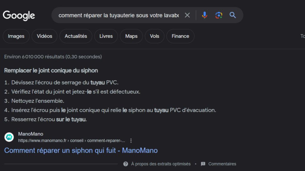 Exemple content marketing SERP