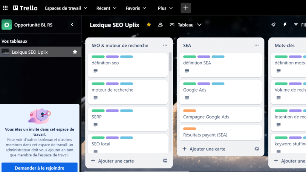 Exemple planification de contenu Trello