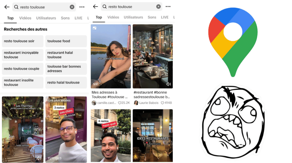 TikTok exemple de recherche de restaurant à Toulouse
