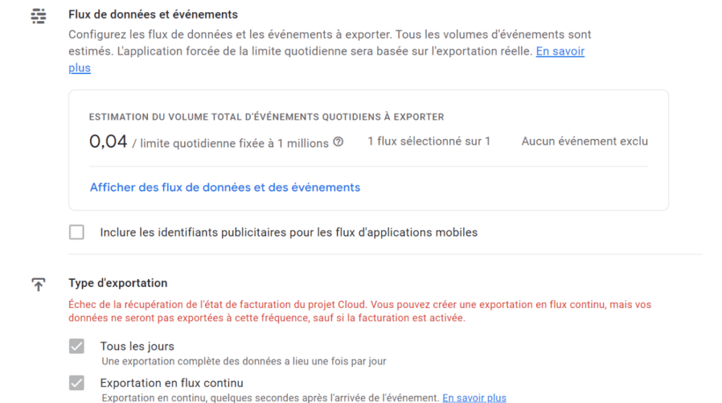 association à Big Query sur la démo GA4