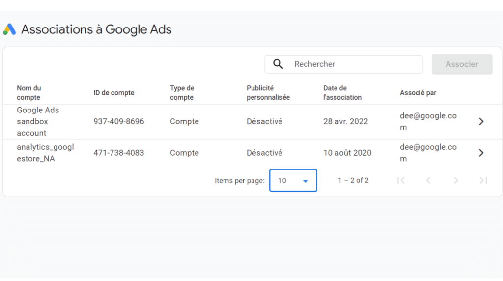 association à Google Ads sur la démo GA4