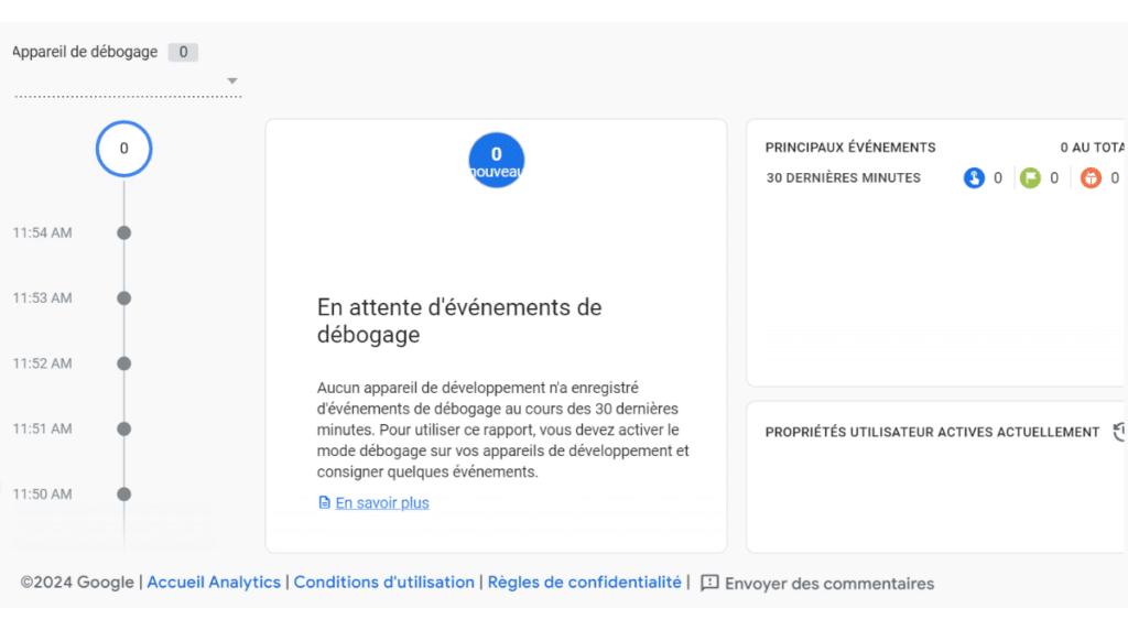 vue de débogage sur la démo GA4