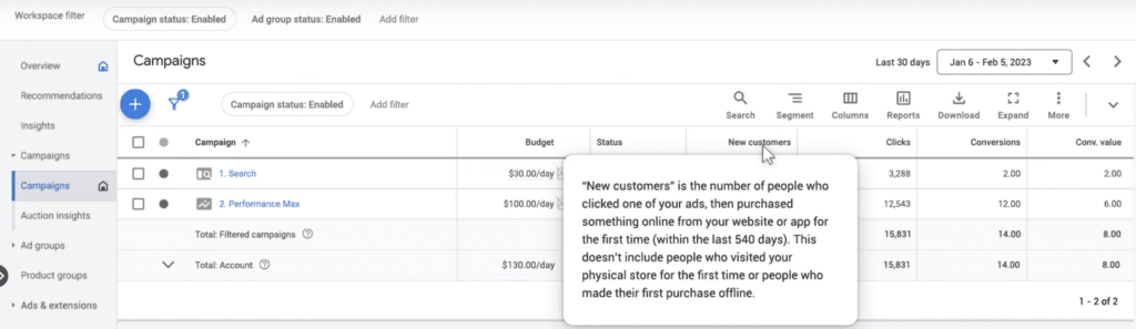 L'objectif d’acquisition de nouveaux clients dans Google Ads