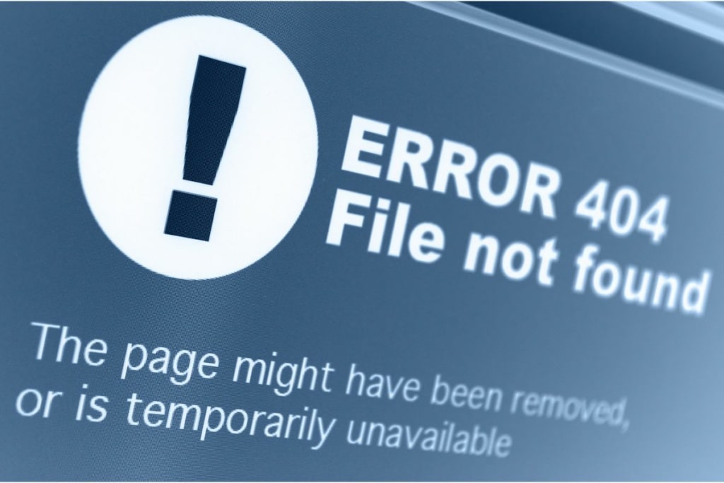 Une erreur 404 sur un site web