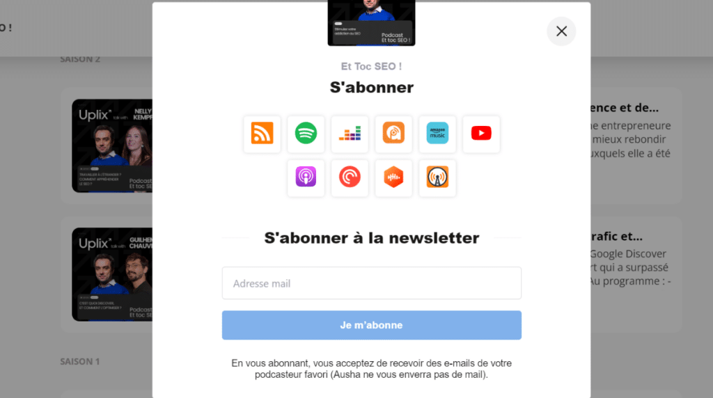 Exemple d'inscription à la newsletter d'un blog