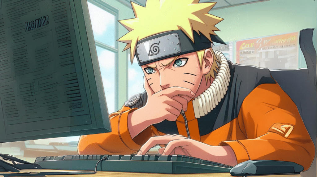 Naruto qui réfléchit devant un blog (1)