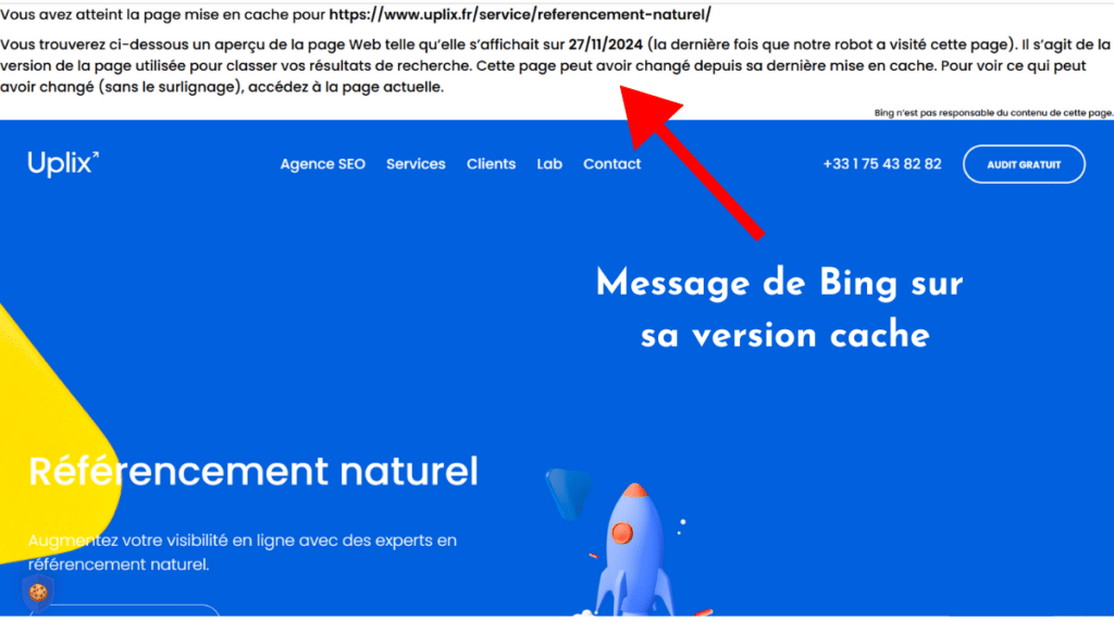 page web version cache de Bing