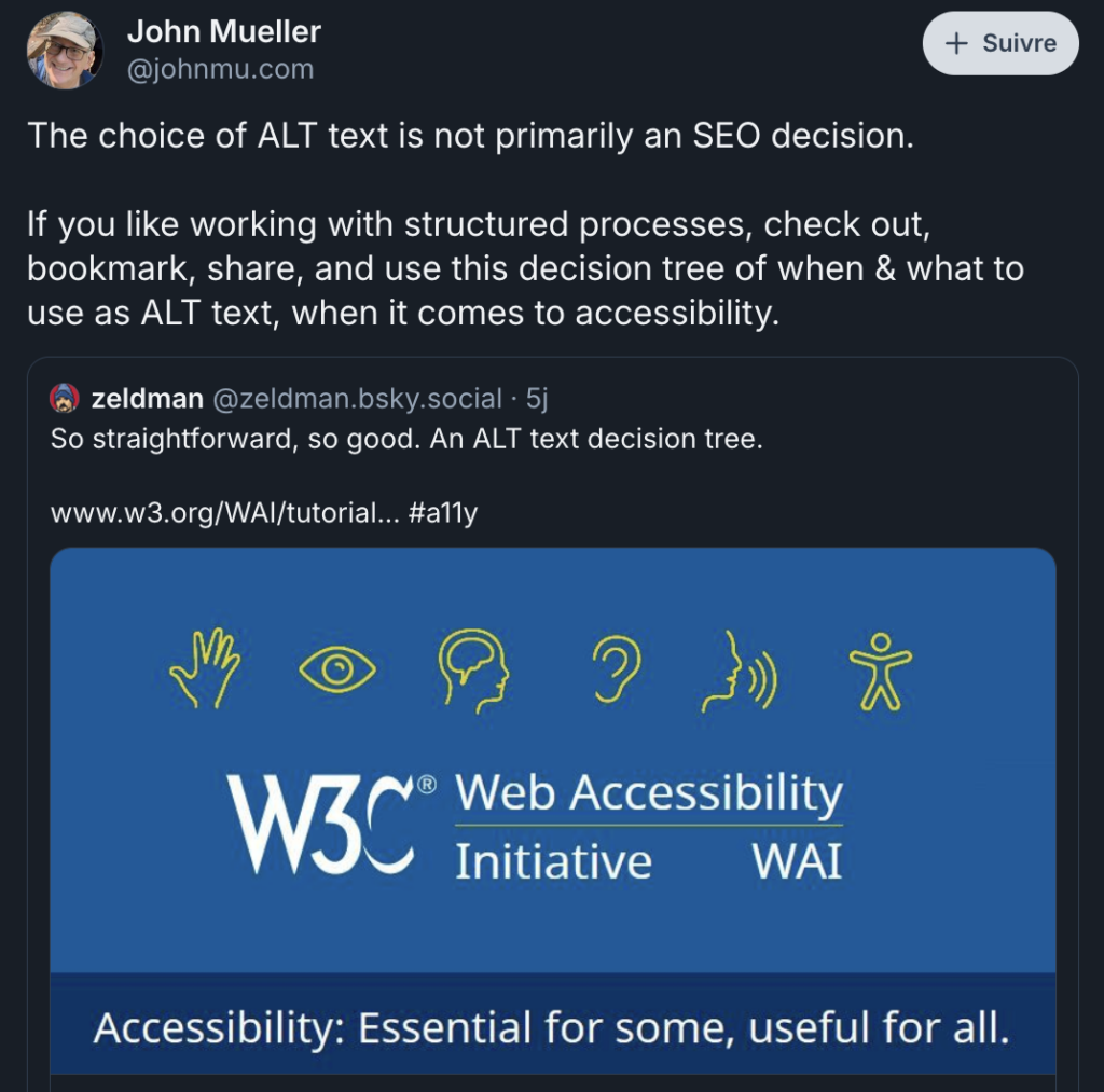 Selon John Mueller, le texte alternatif est loin d'être une priorité en SEO