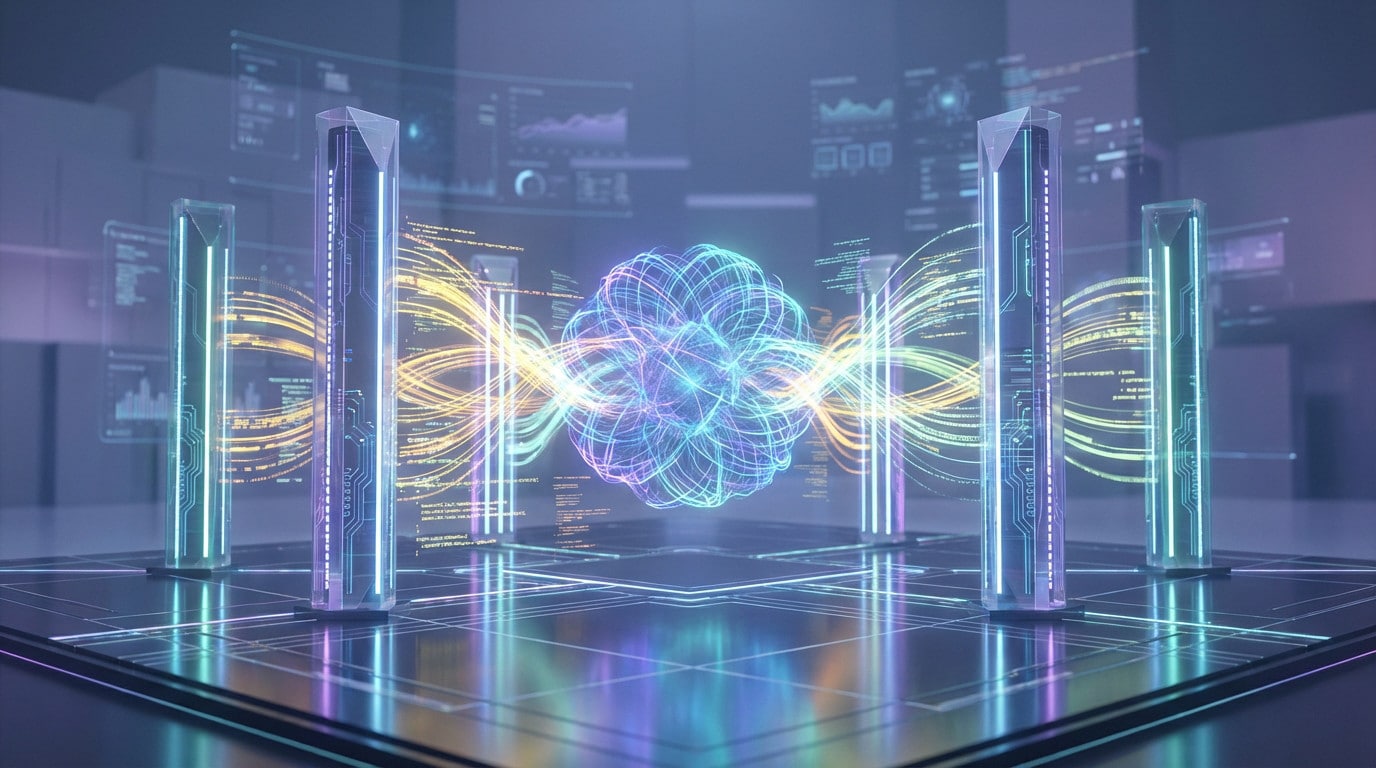 Effet lumineux futuriste avec structures technologiques.