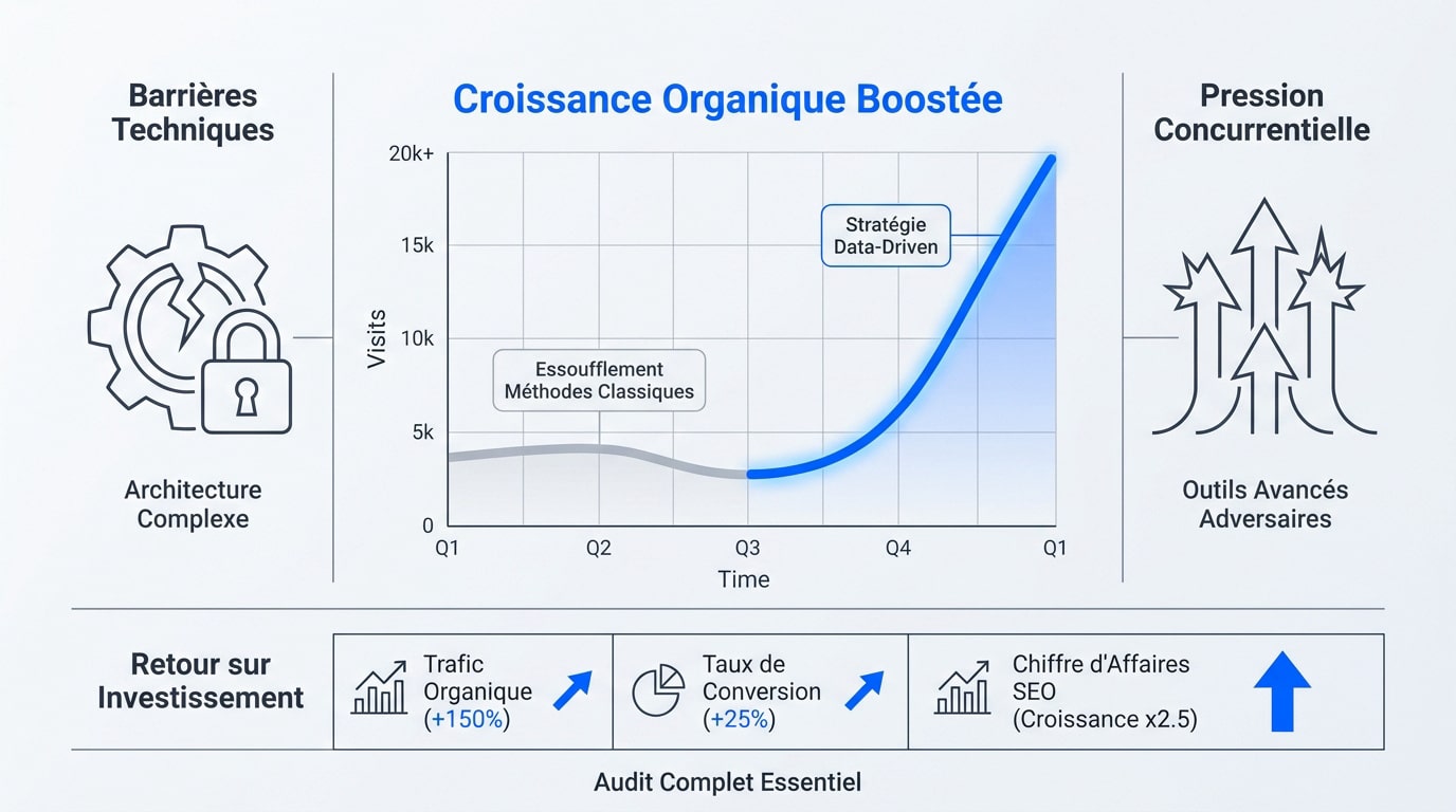 Graphique illustrant les barrières techniques et la croissance organique en SEO