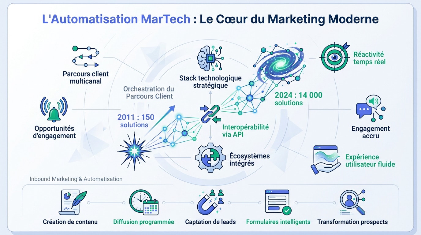 Représentation visuelle de l'écosystème MarTech et de l'automatisation marketing