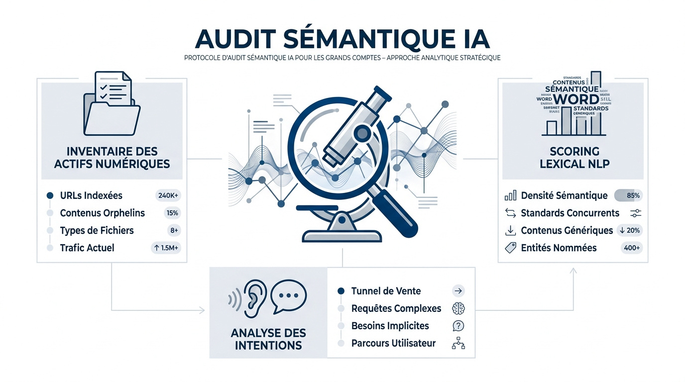 Schéma méthodologique d'un audit sémantique IA pour les entreprises grands comptes