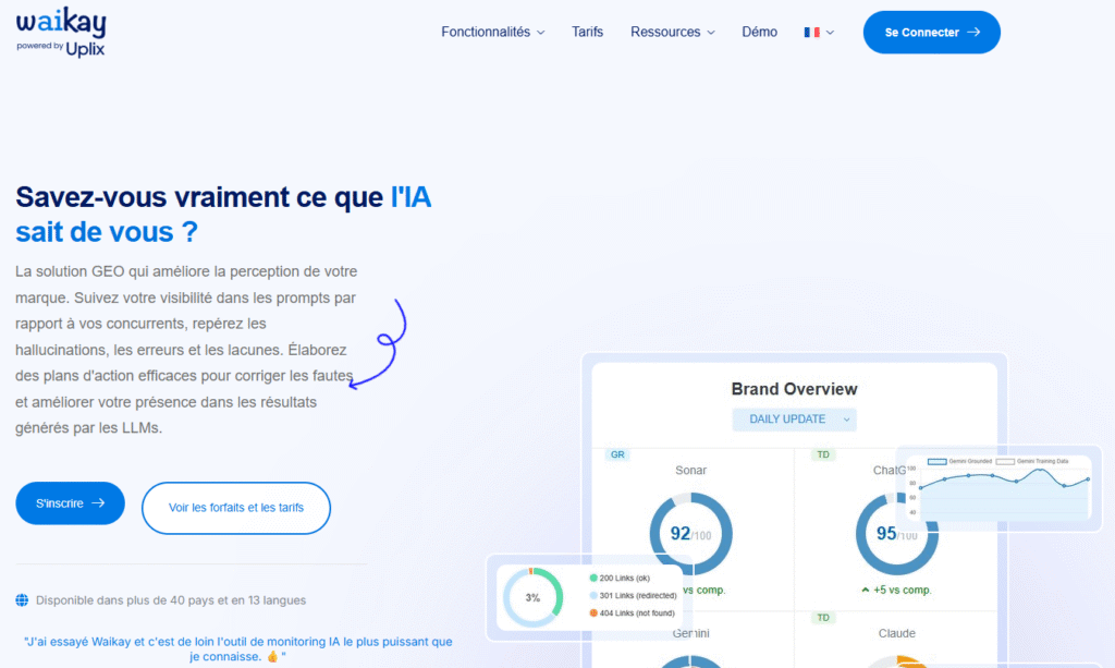 Interface de suivi géo pour marque avec statistiques.