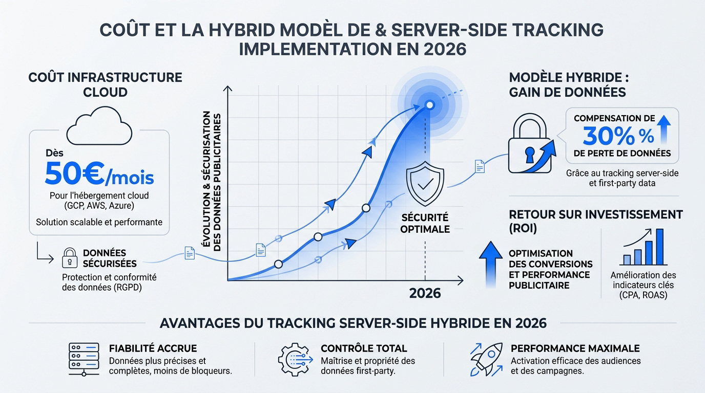 Schéma des coûts et du modèle hybride de tracking server-side en 2026