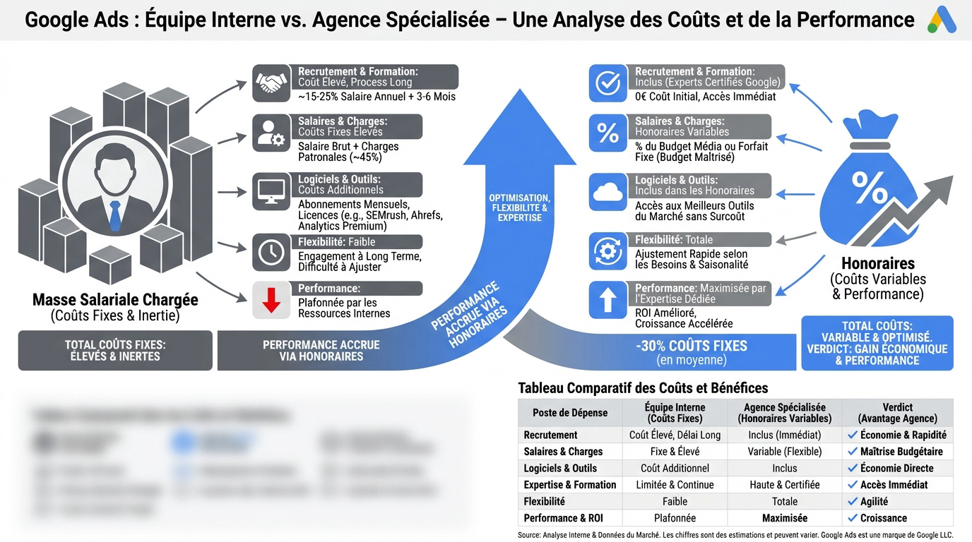 Comparaison des coûts et de la performance entre équipe SEA interne et agence spécialisée