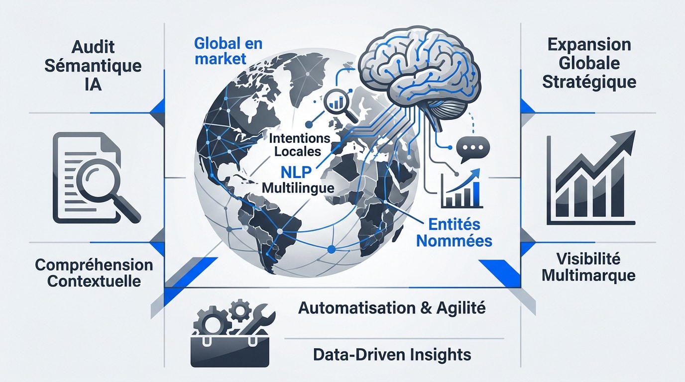 IA analysant des données sémantiques multilingues pour une stratégie SEO internationale