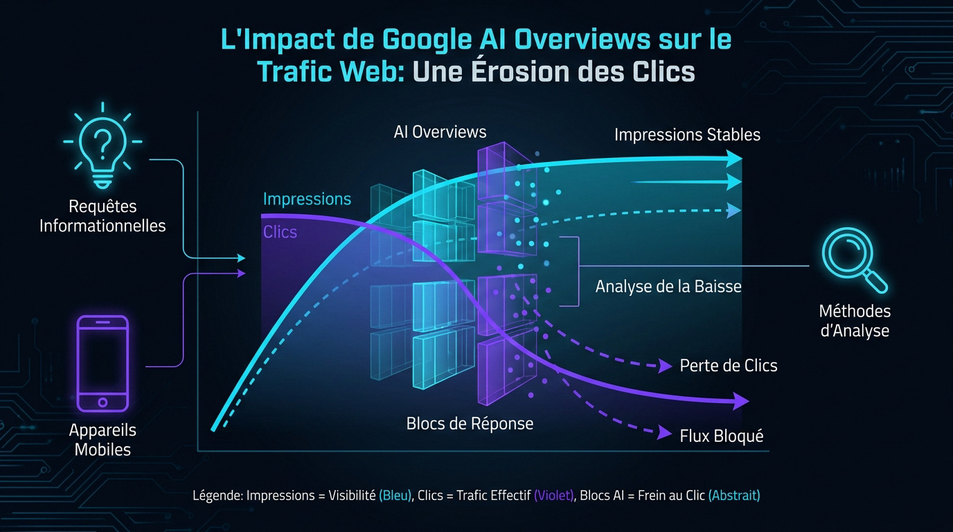 Graphique analysant la baisse du taux de clics suite à l'apparition des Google AI Overviews