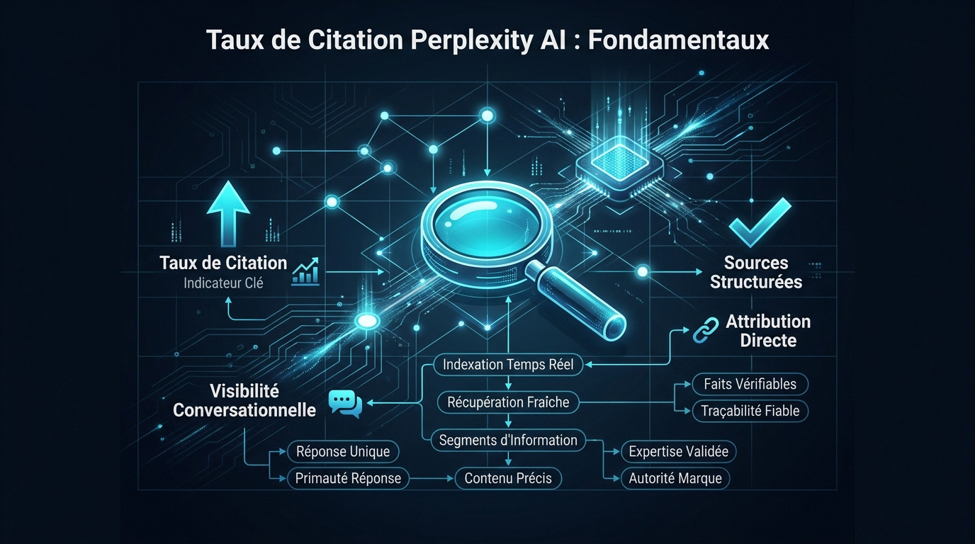 Infographie expliquant comment mesurer le taux de citation sur Perplexity AI