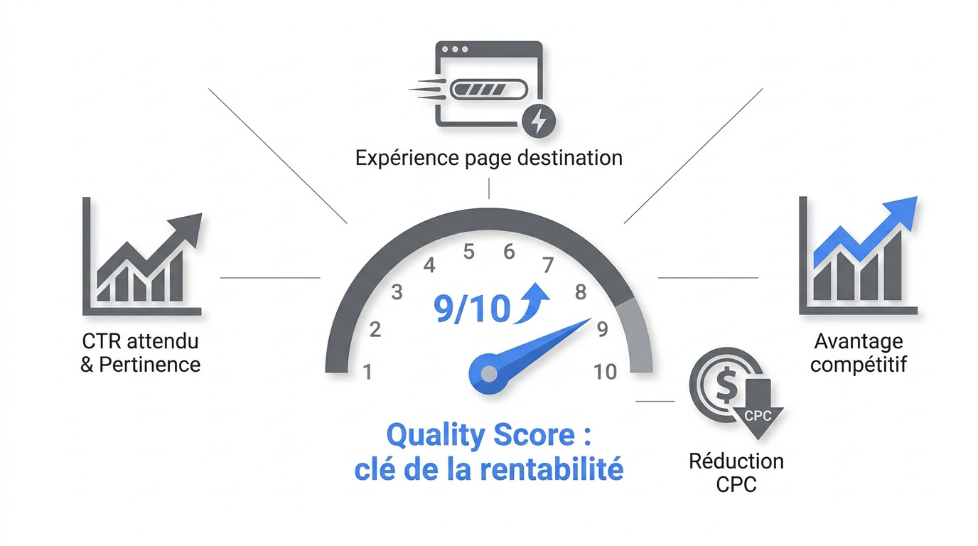 Graphique illustrant l'impact du Quality Score sur la rentabilité Google Ads