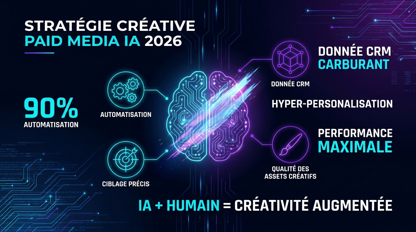 Schéma de la synergie entre intelligence artificielle et direction artistique publicitaire en 2026
