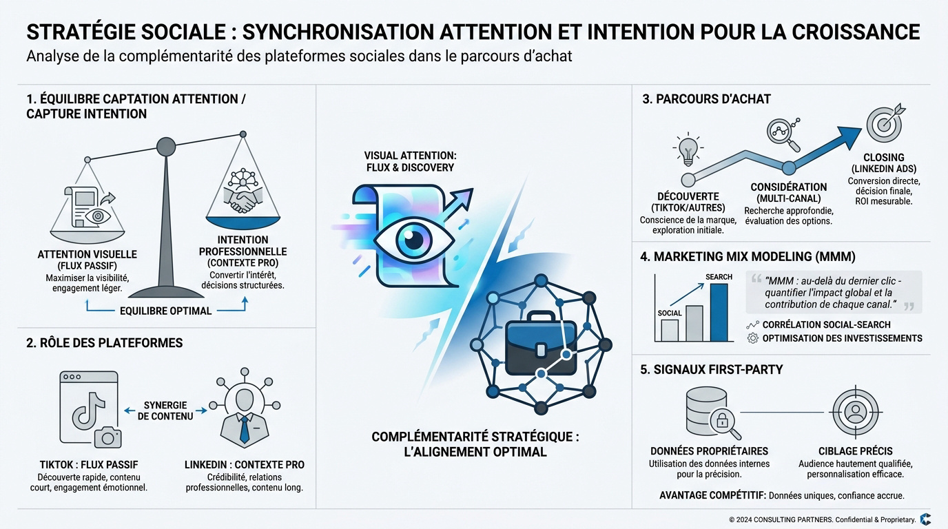 Graphique illustrant la synergie entre attention sur TikTok et intention sur LinkedIn pour la croissance B2B