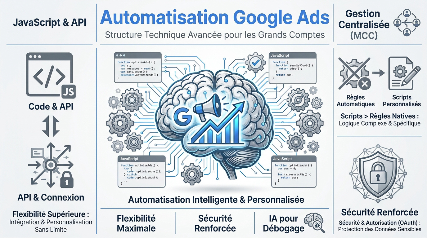 Architecture technique de l'automatisation Google Ads via scripts JavaScript et API