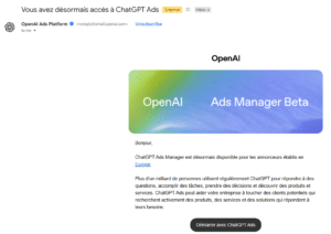 Interface de gestion des annonces ChatGPT Ads.