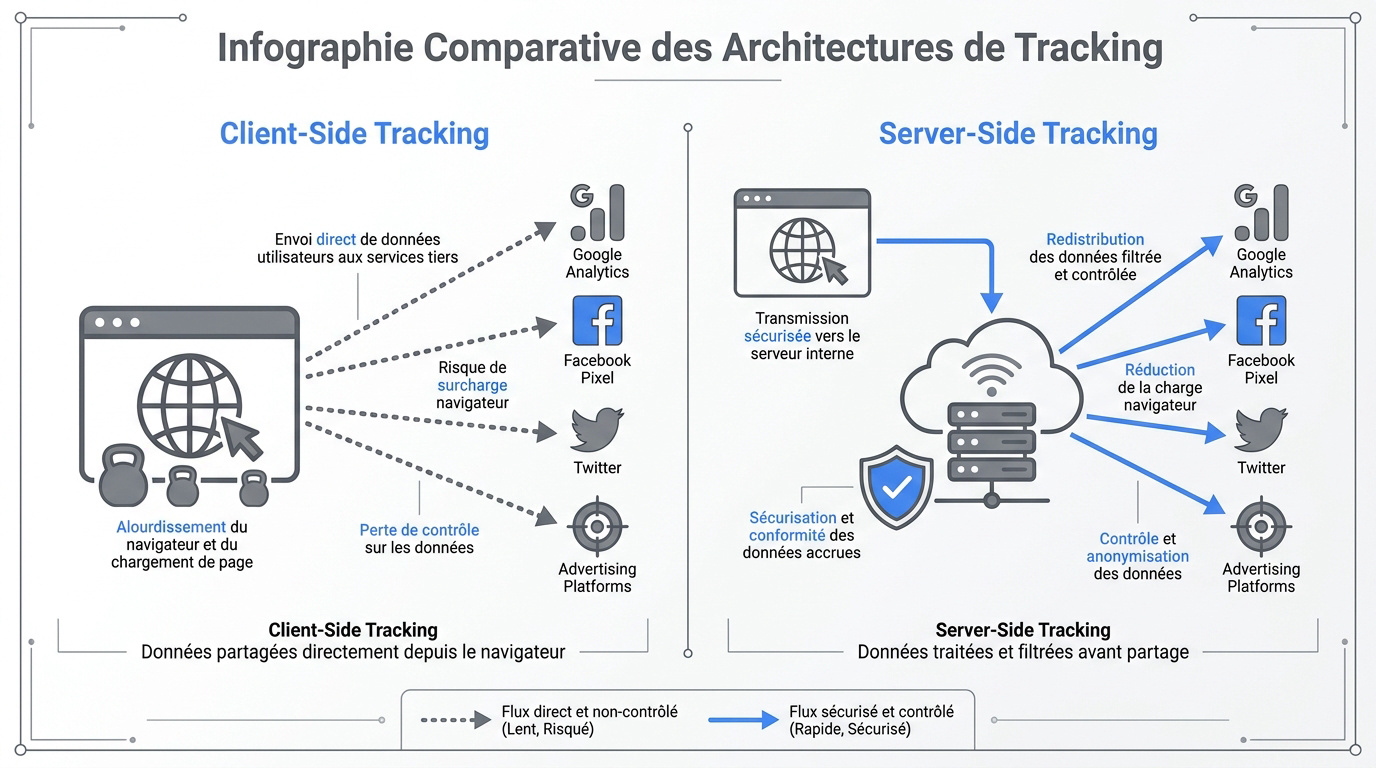 Comparaison technique entre le tracking client-side et le tracking server-side GTM