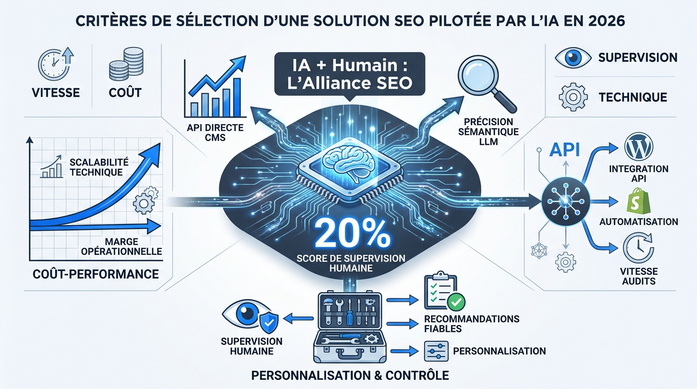 Infographie des critères de sélection pour un outil SEO IA en 2026