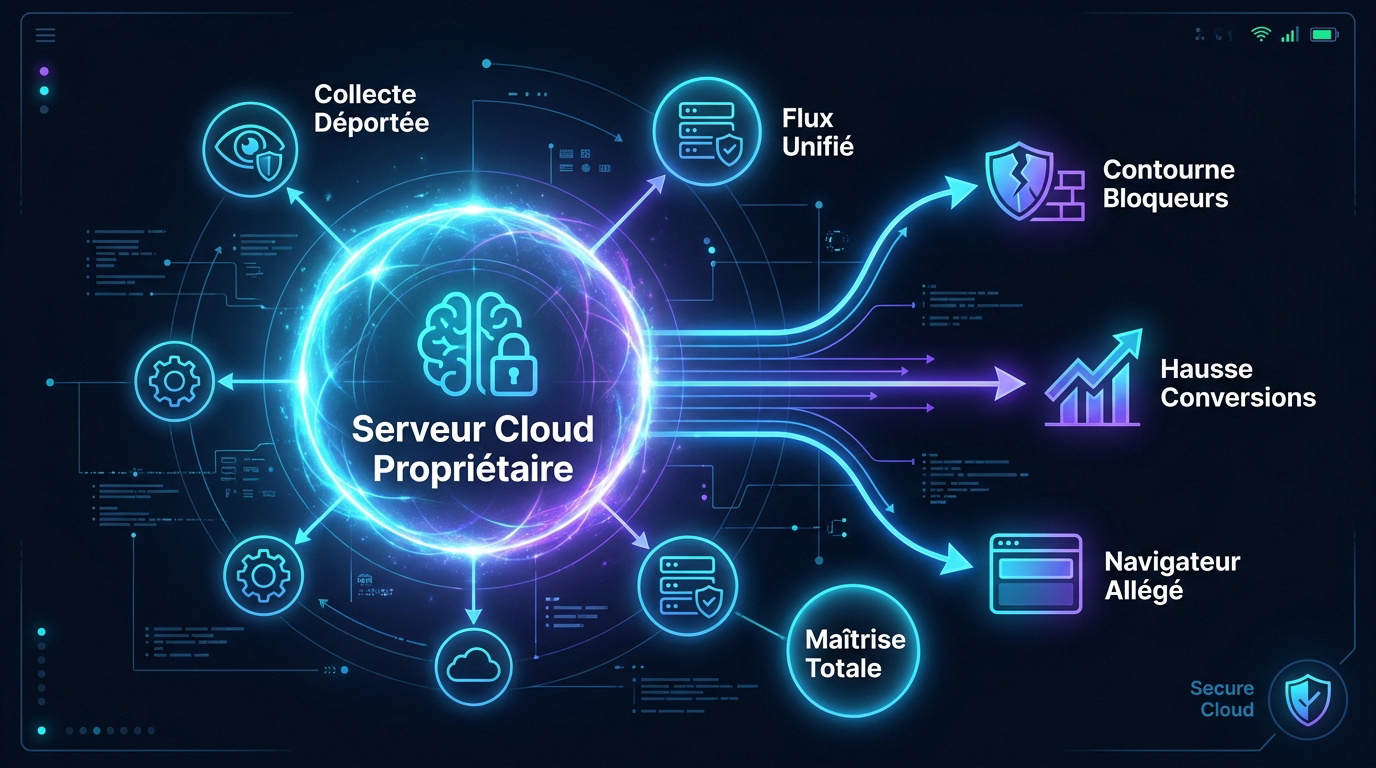 Schéma d'une infrastructure cloud sécurisée pour le tracking server-side