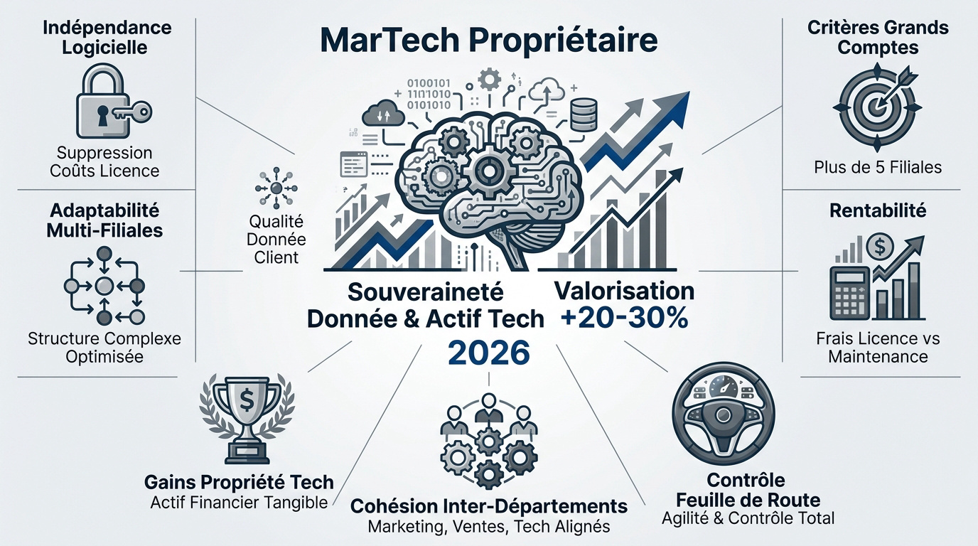 Schéma illustrant la souveraineté des données et la valorisation financière du MarTech propriétaire
