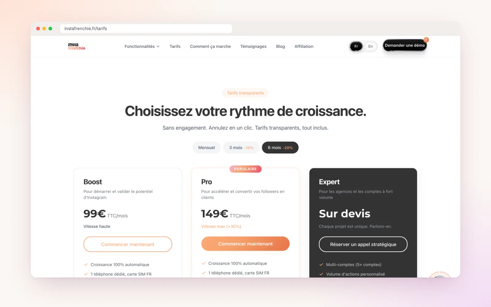 Offres d'abonnement Instagram, choix flexible.