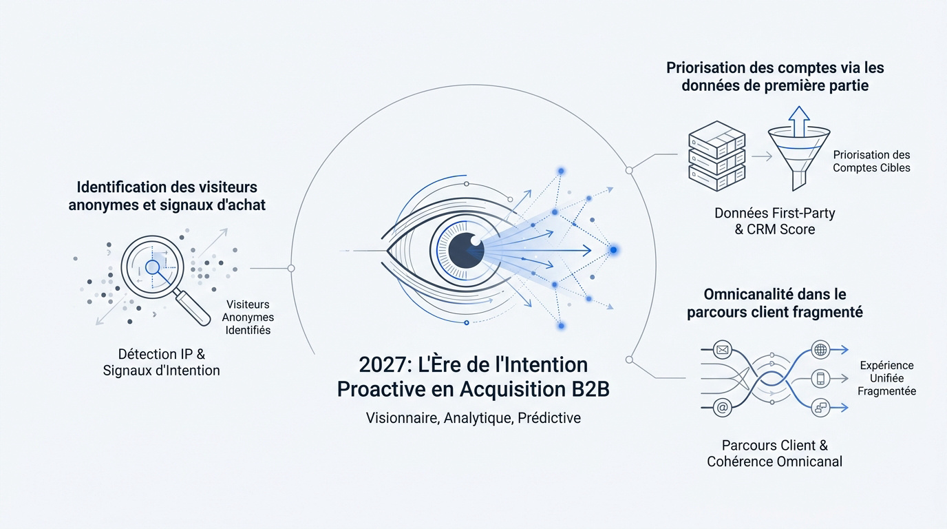 Illustration de la stratégie d'acquisition B2B proactive et analyse de données en 2027