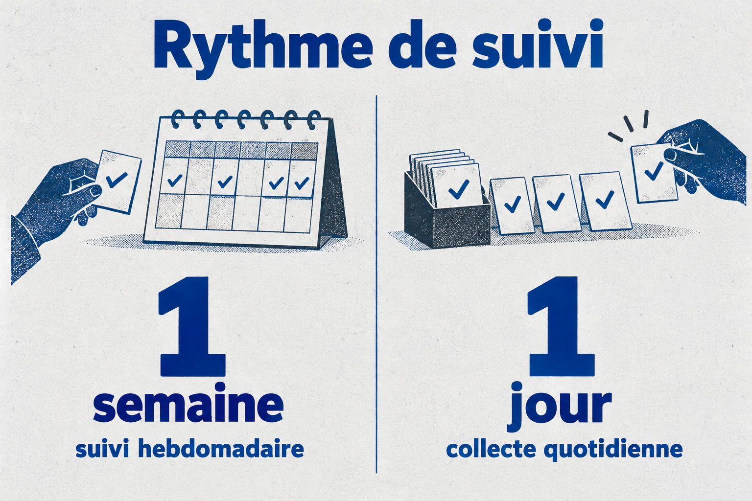 Un suivi hebdomadaire convient à un panel stable ; une collecte quotidienne peut accompagner un lancement, une refonte ou une campagne de contenu.